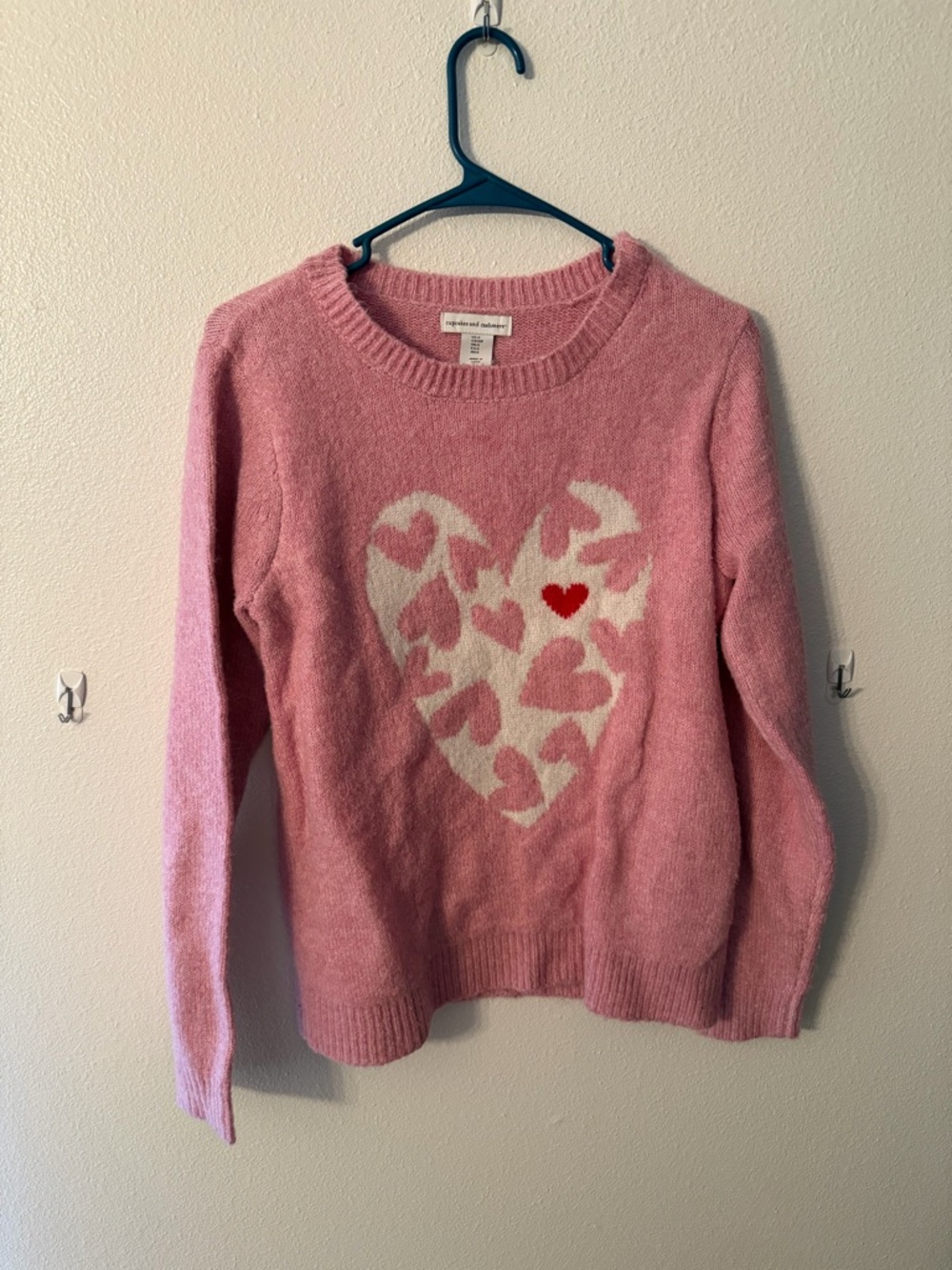 cupcakes & cashmere Pink Heart Intarsia Crewneck Sweater